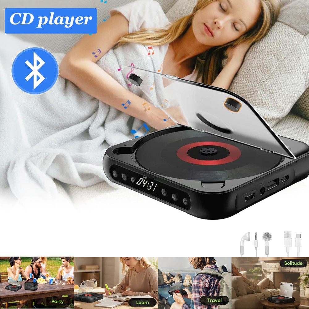 CD Player Portable Music Player Runner A-B Repeat Timer  for Home Bluetooth
