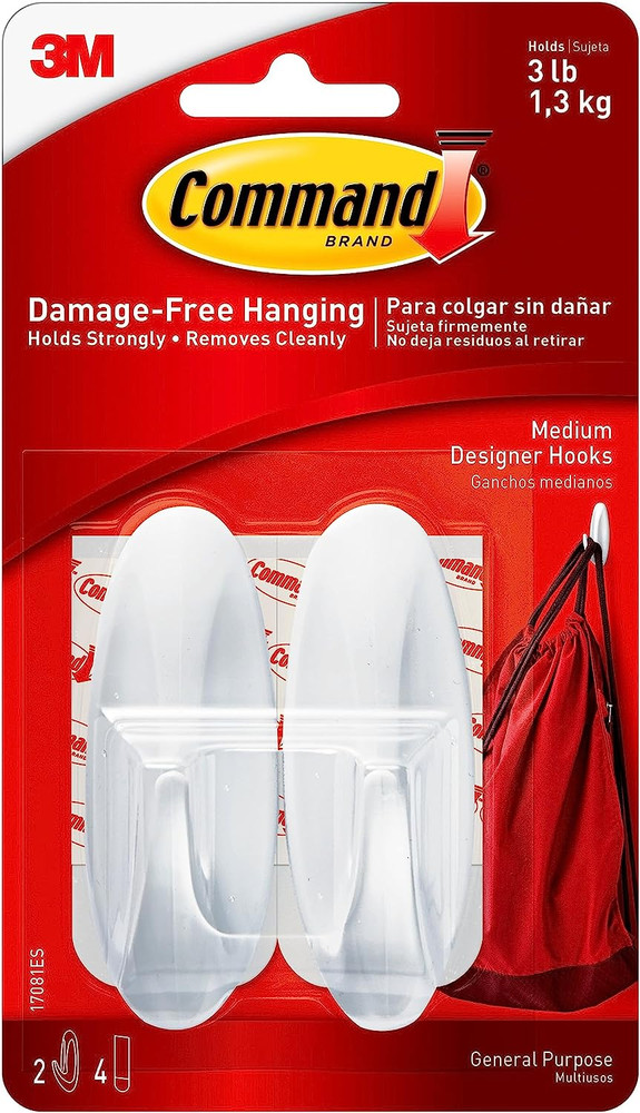Command Medium Designer Hooks, 2 Hooks and 4 Command Strips, Damage Free Hanging