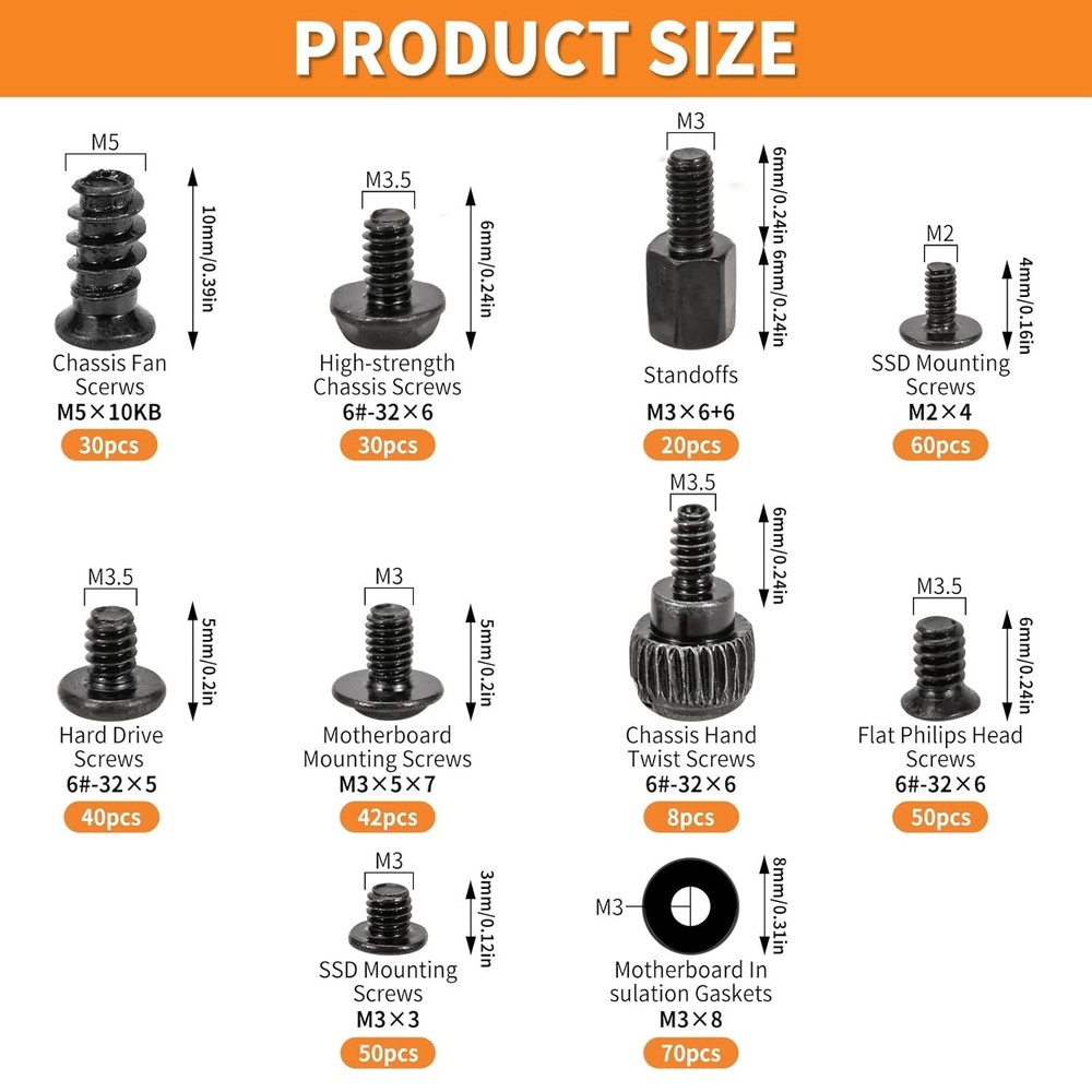 400Pcs Computer Screws Kit for PC, Includes Motherboard Screws, Standoffs, S...