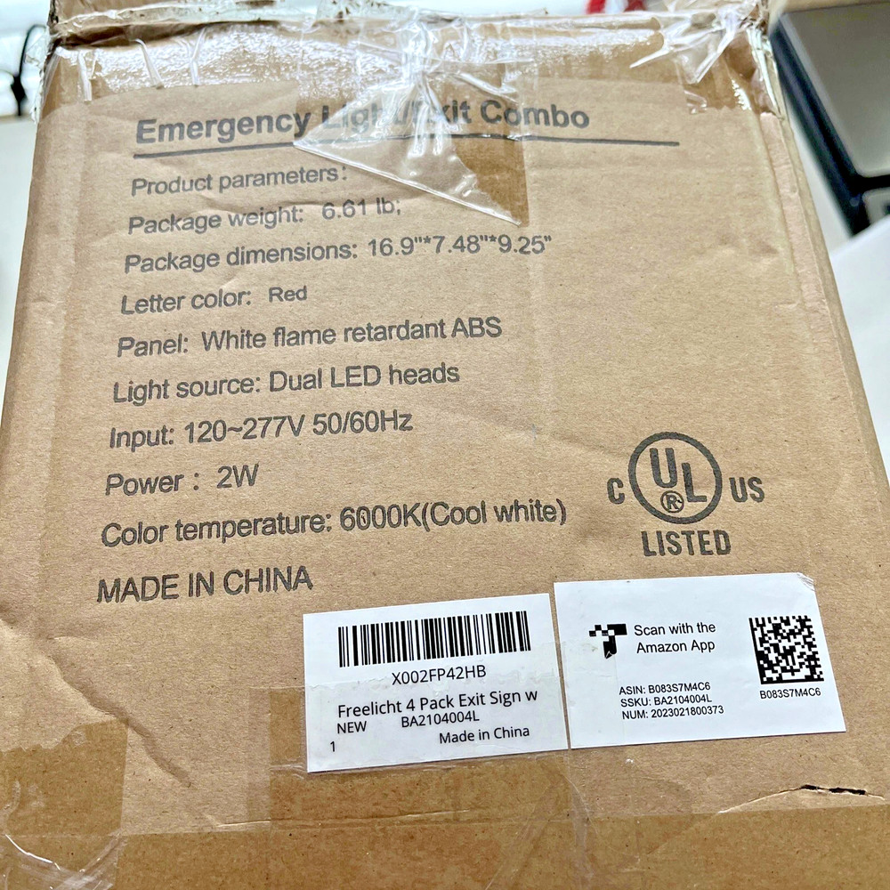 NIB 4 Pack Exit Sign with Emergency Lights 2 LED Adjustable Head