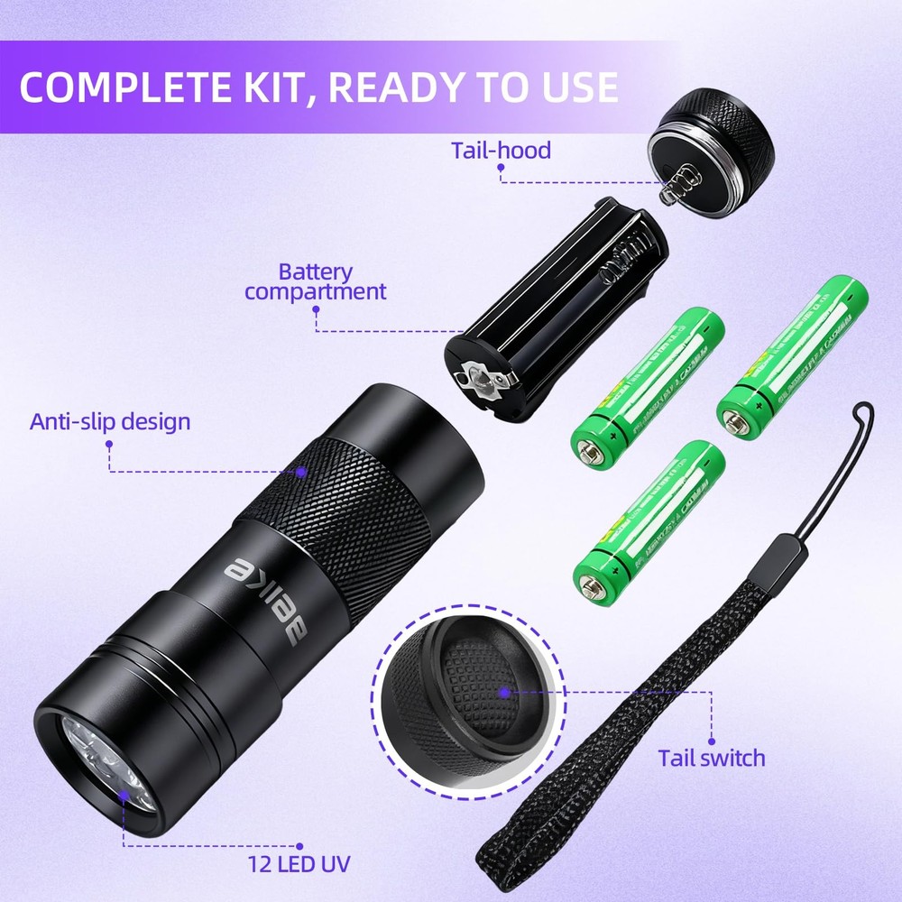 UV Flashlight Black Light–Small Portable Mini 12 LED Blacklight Flashlight fo...