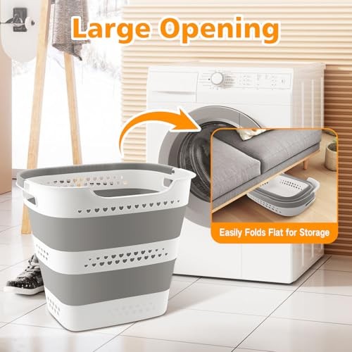 42L Collapsible Plastic Laundry Basket Hamper with Handles, Foldable Laundry 1