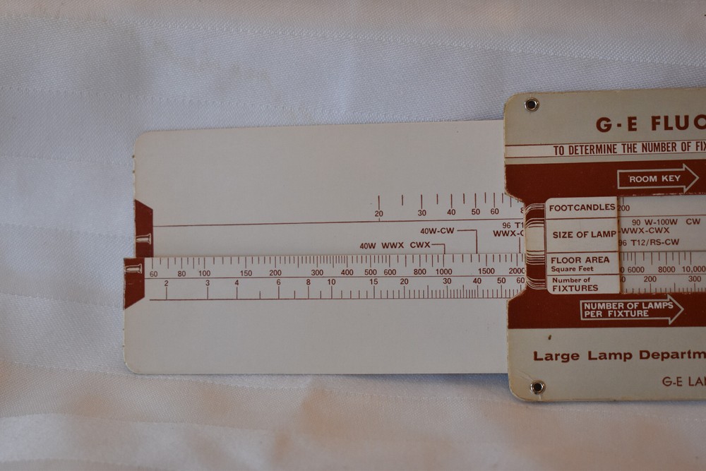 Vtg General Electric Fluorescent Lighting Estimator Selector Slide Rule Chart