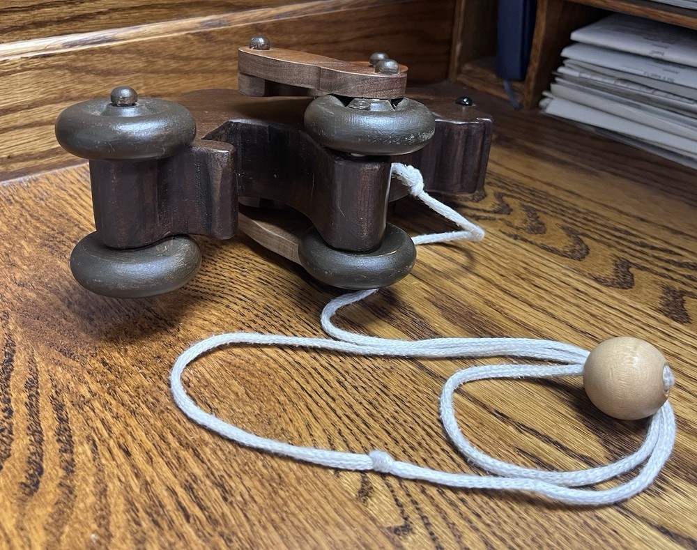 Dark Wood Gorilla Rolling Pull Toy Vintage