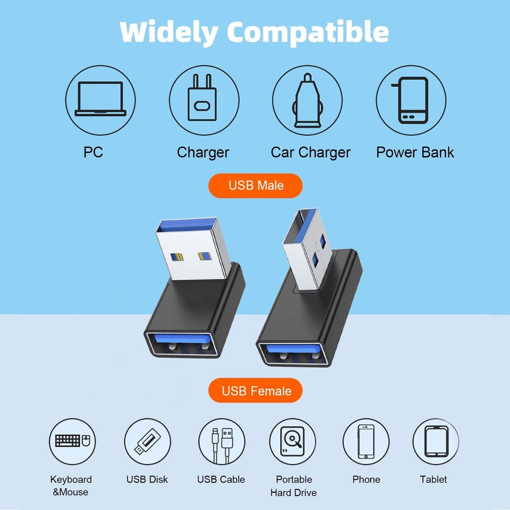 AreMe 90 Degree USB 3.0 Adapter 4 Pack, Up and Down Angle, Left Black