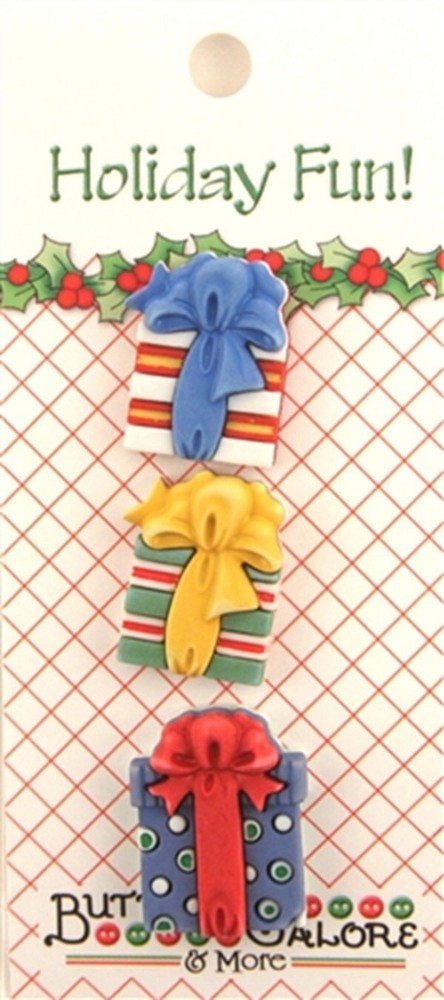 BAZOOPLES  * COLORFUL PRESENTS BY BUTTONS GALORE 3 BUTTONS/FLATBACKS *