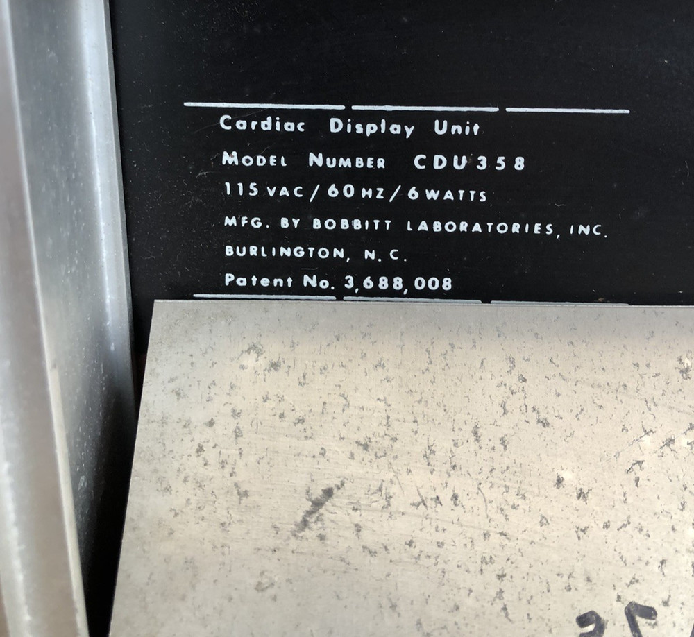 Vintage BOBBITT LABORATORIES Cardiac Display Unit FOR DISPLAY NOT WORKING