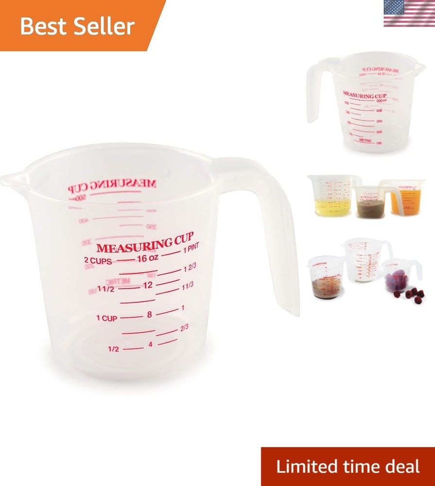2-Cup Plastic Measuring Cup - Clear, Easy Read Measurements & Multicolor