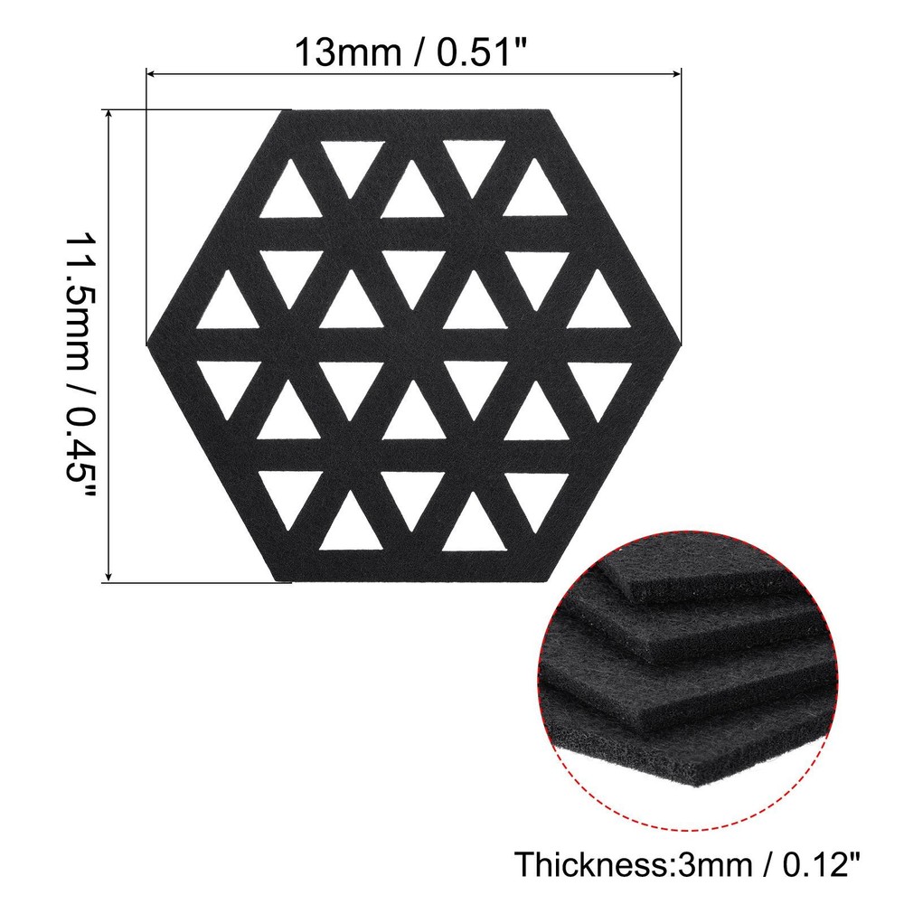 Felt Coasters 4pcs Hexagonal Pads Coasters Black