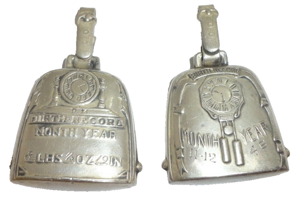 2 Vintage Sterling Silver Birth Record Rattles for Teether Rings - Rings Missing