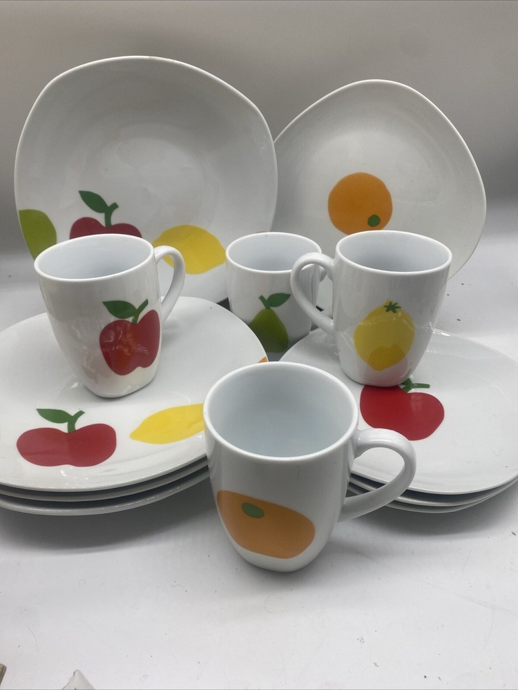 Essential Homes Fruit 12 Pc Mug Plate Bowl Dish Set