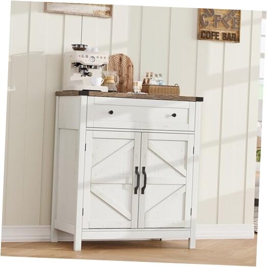 Kitchen Storage Cabinet, Coffee Bar Cabinet, Farmhouse Buffet Rustic White