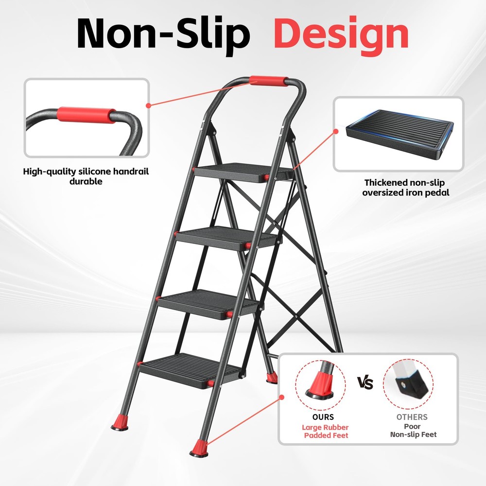 Step Ladder Foldable Folding Stool - for Home Adults Kitchen 4 Stepping Exten...