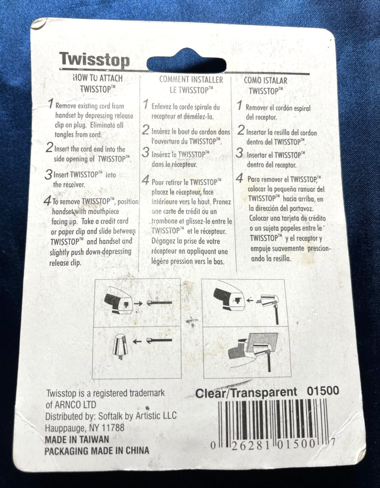 SOFTALK 01500 Twisstop Handset Cord Detangler CLEAR