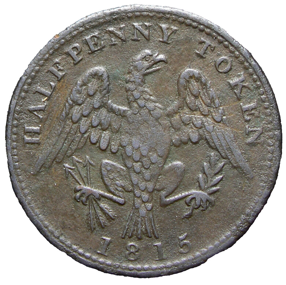 LC-54D2 1815 Lower Canada Spread Eagle Token Half Penny Clockwise #23076