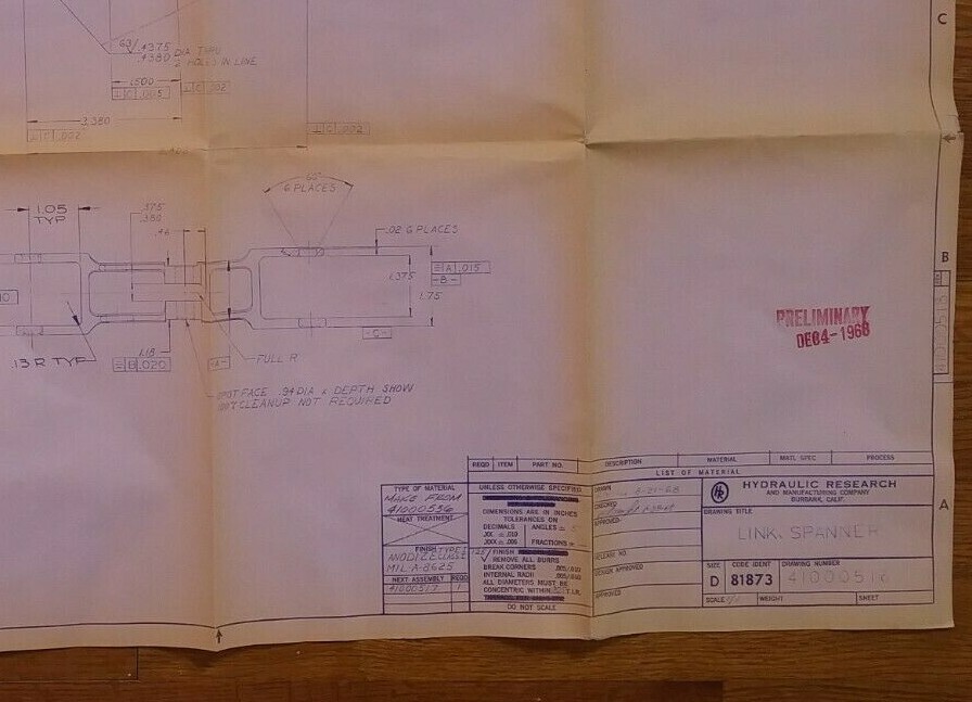1968 Original Link Spanner Blueprint