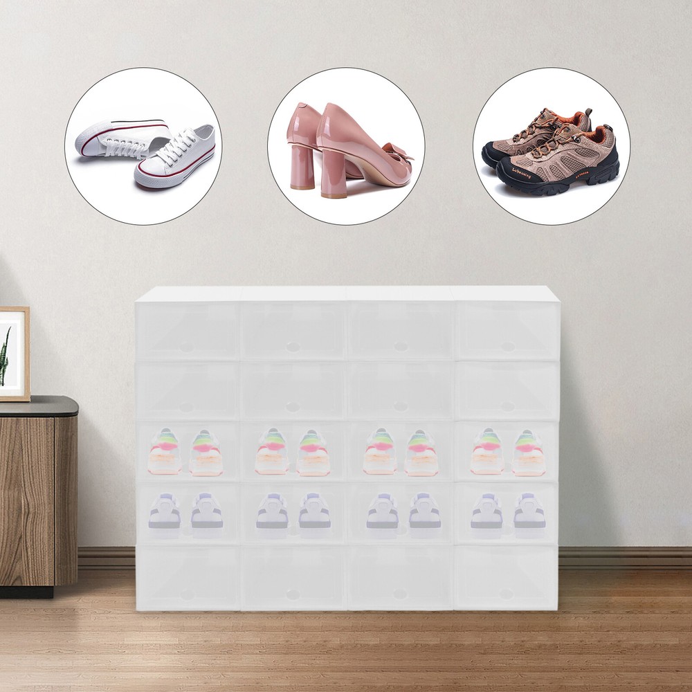 Stackable Shoe Storage Box Durable Plastic Sneaker Display Case Organizer 20pcs
