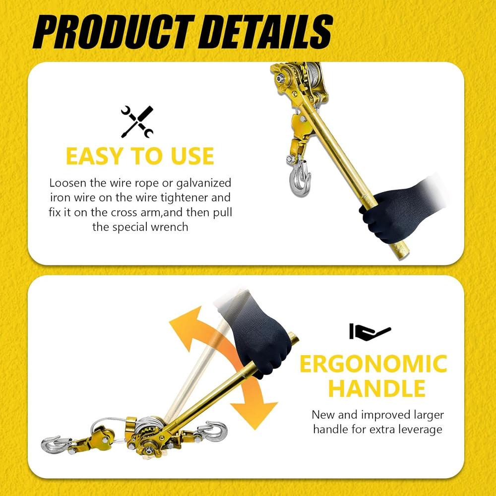 Come along Winch Puller, Cable Hoist Winch Puller with 2 Hooks, 2T (4400LBS) Com