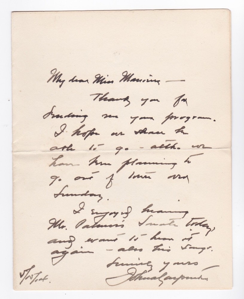 John Alden Carpenter Handwritten Signed Letter (ALS) Dated 5/15/14
