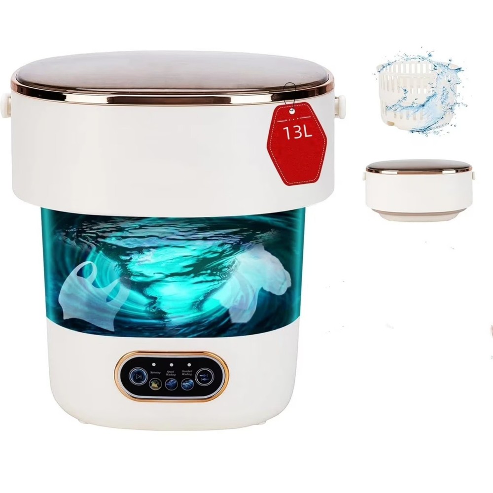 13L Portable Folding Mini Washing Machine w/Spin-Dry, Compact for Small Spaces
