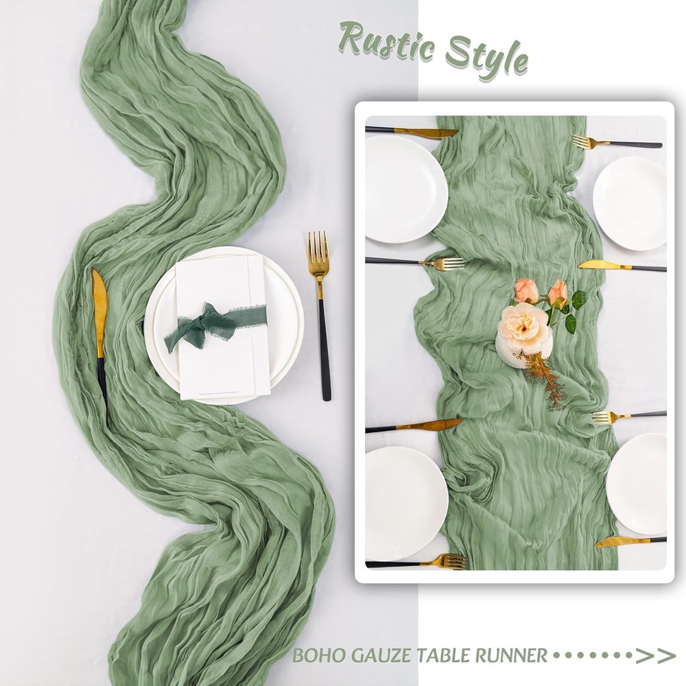 12 Pack Sage Green Spring Easter Table Runner 10FT Sage Green Cheesecloth Table