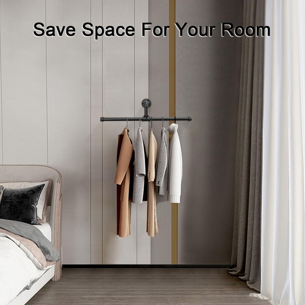 Industrial Pipe Clothes Rack Floating DIY Wall Mounted, Heavy Duty Rustic Vin...