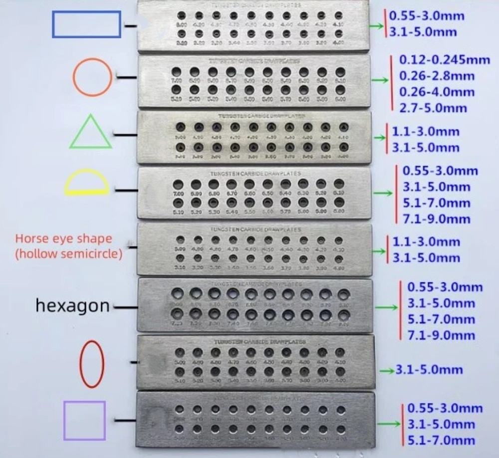 Wire Drawing Plate Jewelry Making Tool Half Round Square Triangle Hexagonal