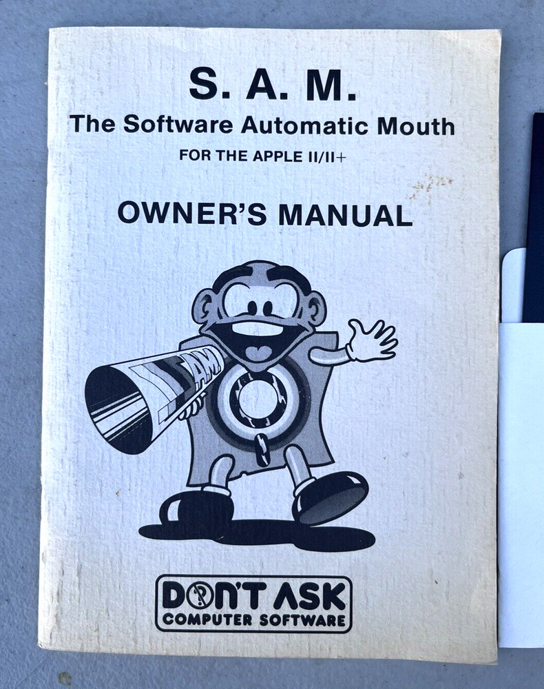 1982 Tronix SAM Software Automatic Mouth Apple II Disk & Owners Manual Don't Ask