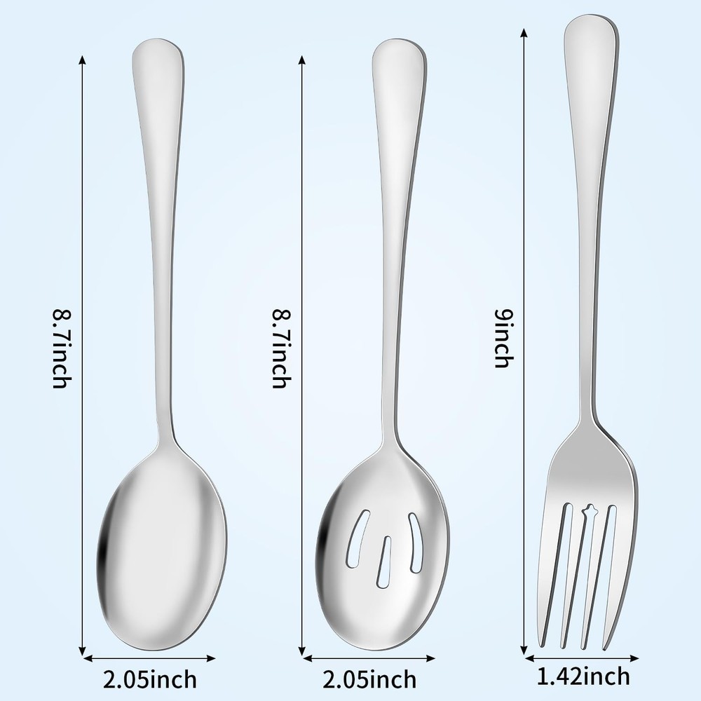 6PCS Serving Spoons and Forks set- Solid Spoon x 2 Slotted Spoon x 2 Solid Fo...