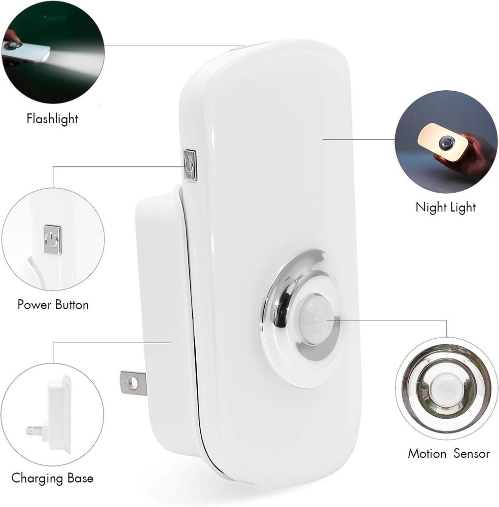 3-in-1 Motion Sensor Night Light Plug in Rechargeable Flashlight
