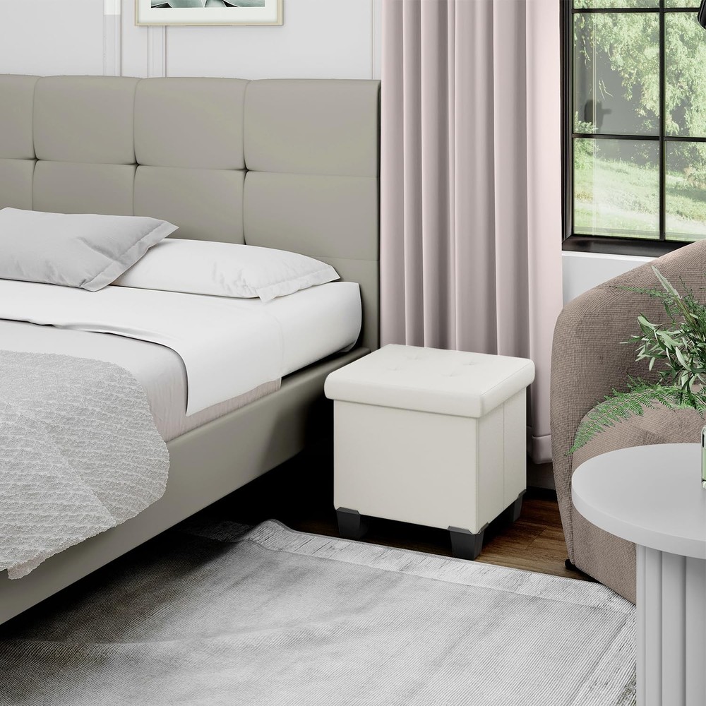Storage Ottoman Cube with Storage Bin, 15-In Square Ottoman with Storage for ...