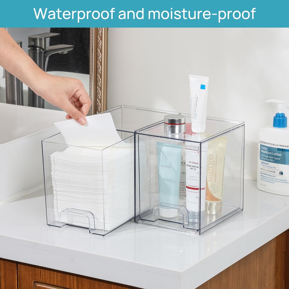 7.6" H Clear Stackable Storage Drawers 2 Pack Plastic Organizers Bins for Ski...