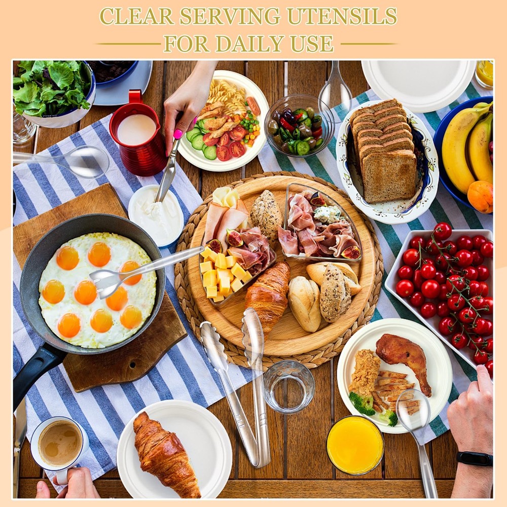 24 Pcs Disposable Clear Plastic Serving Utensils, 8 Set Including Plastic Ser...