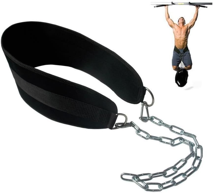 Pull-up Belt Weighted Dip Belt with Chain Weightlifting Back Double D-ring