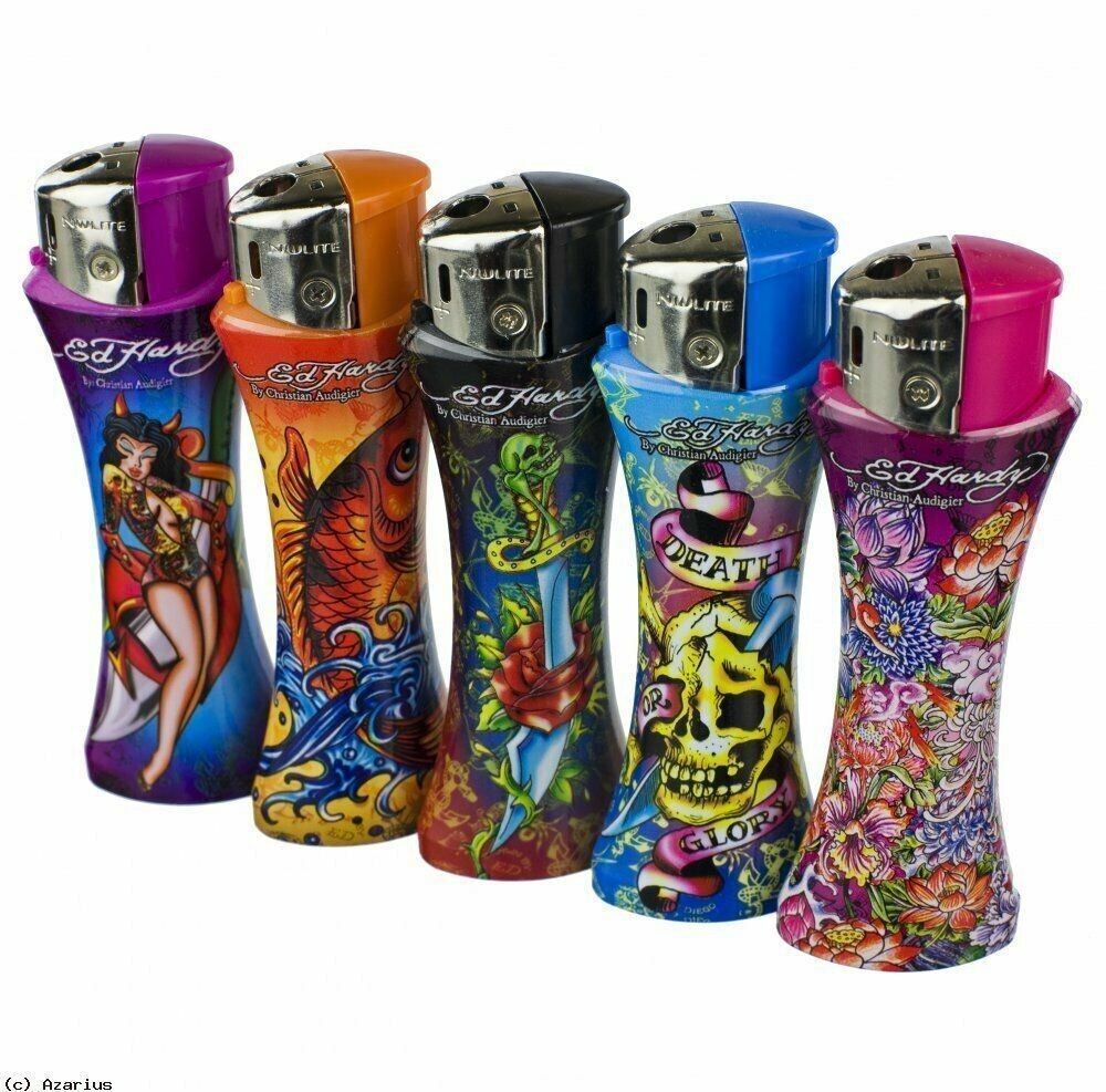 5PC ED HARDY REFILLABLE TATTOO CURVE LIGHTER/RANDOM( Without Gas )