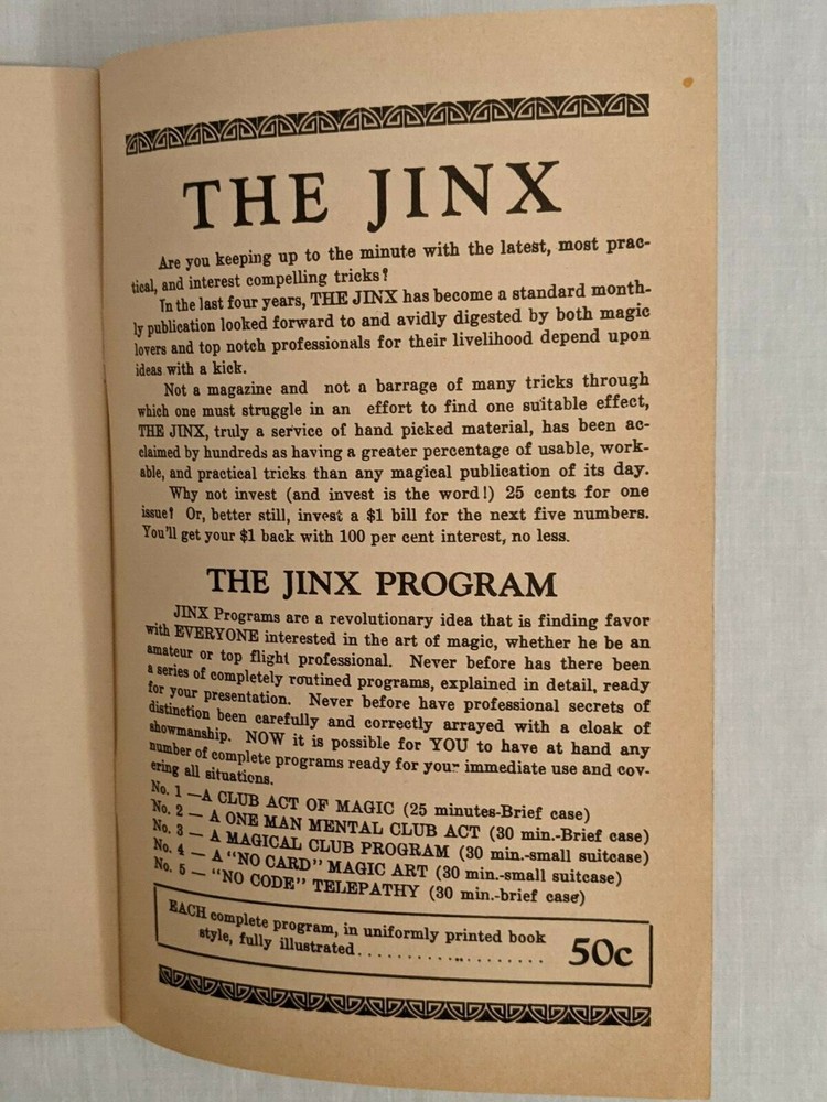 Vtg Max Holden Magic Trick Book Telepathy Two Person No Code Jinx Program # 5