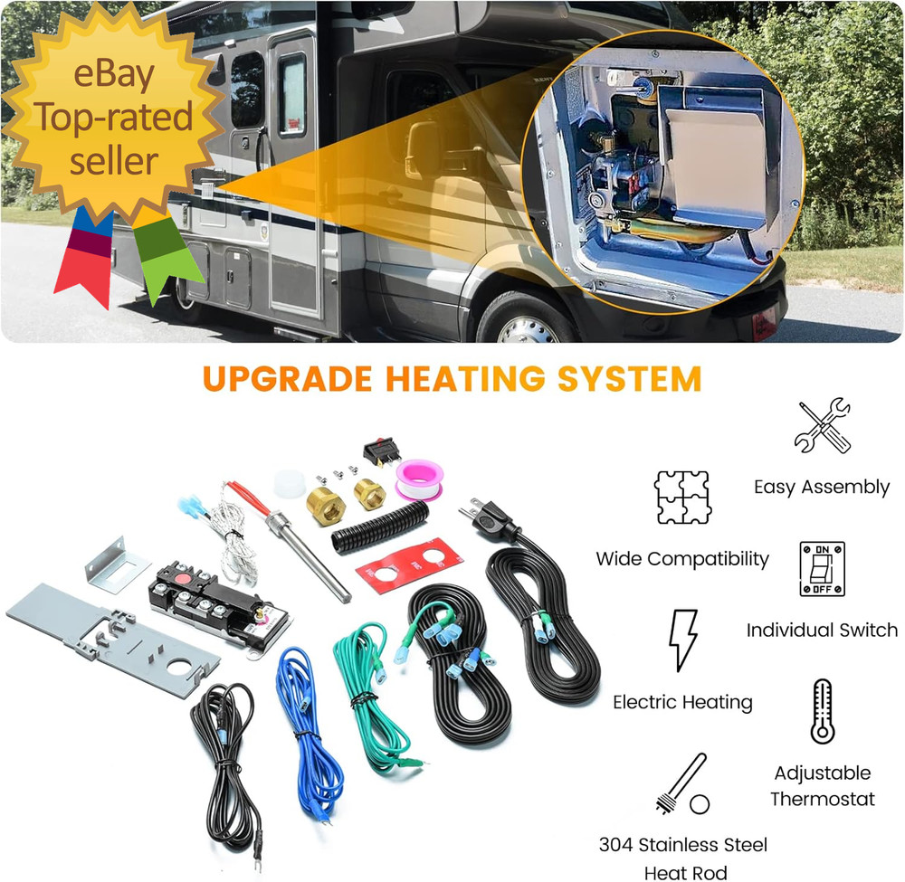 RV Electric Water Hybrid Heater Kits Converts RV LP Gas Water Heater to 120V Ele