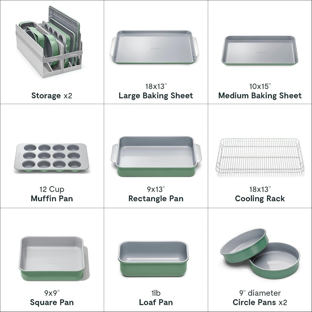 Caraway Nonstick Ceramic Bakeware Set (11 Pieces) - Sage, NEW