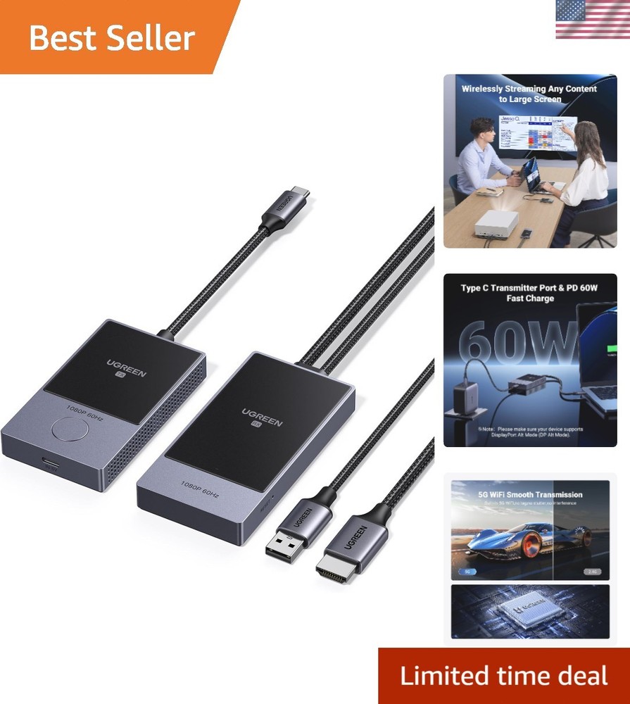 High-Performance USB C HDMI Wireless Kit - 164FT Range, Fast Charging Support
