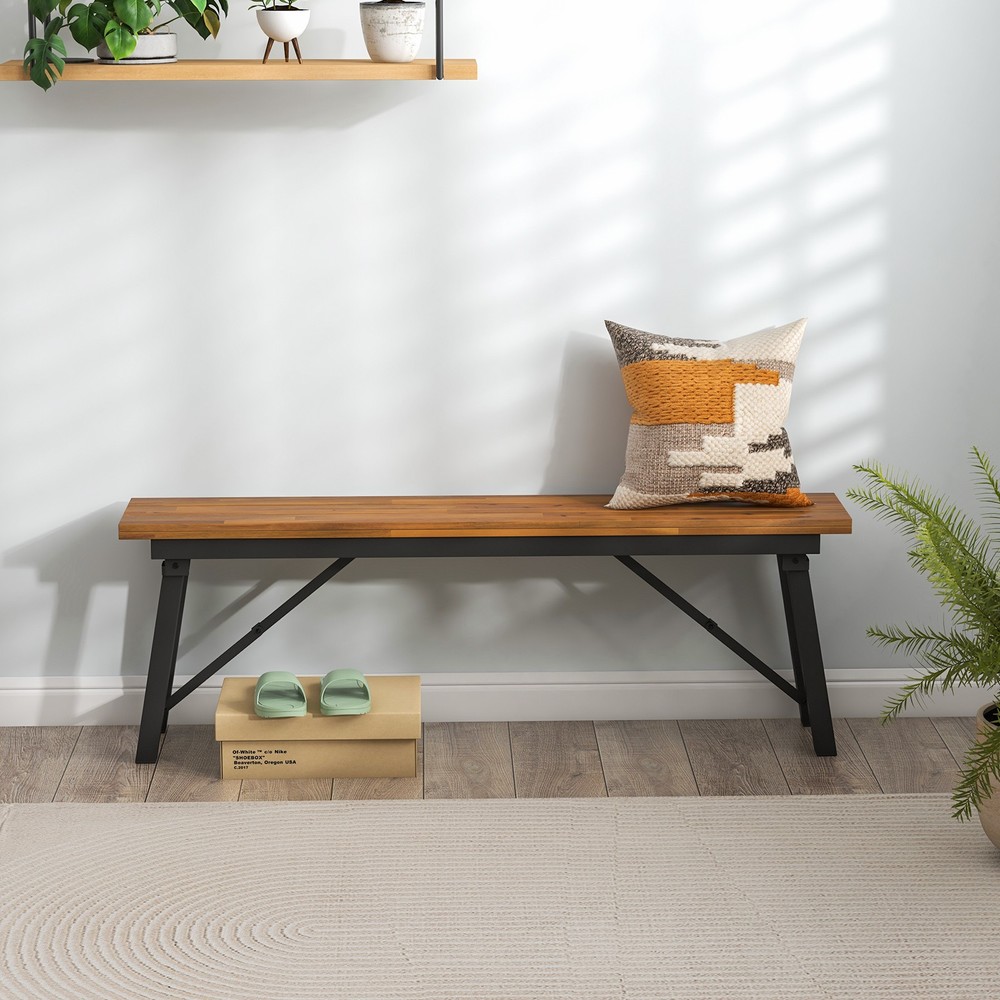 Folding Picnic Table & Bench Set Dining Table w/ Metal Frame for 4 or 6 Persons
