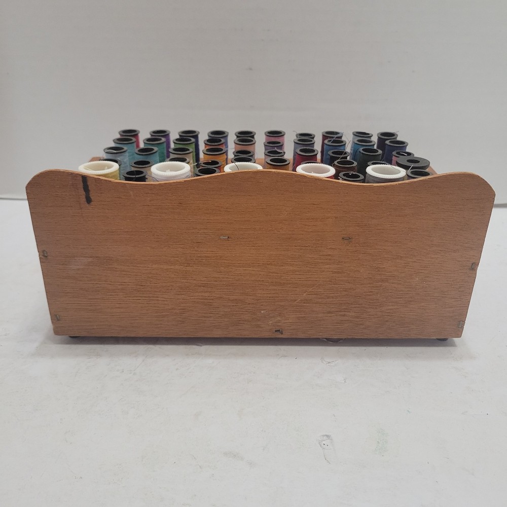Vintage Sewing Bobbin Thread Box Footed with Drawer Craft Storage & 70 Spools