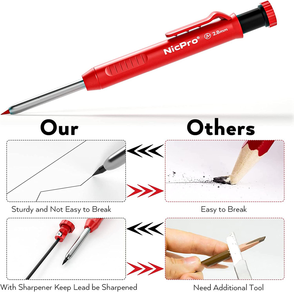 3 Pack Carpenter Pencil with Sharpener, Mechanical Carpenter Pencils with 39 Ref