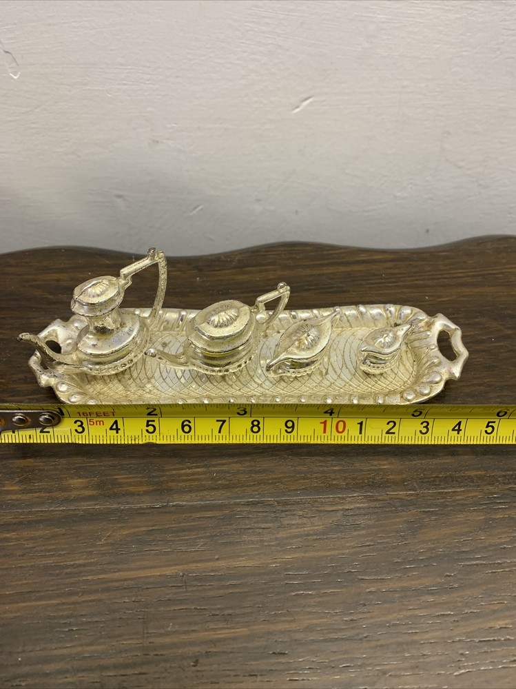 Vintage Miniature Tea/Coffee Set on Tray Silver Metal