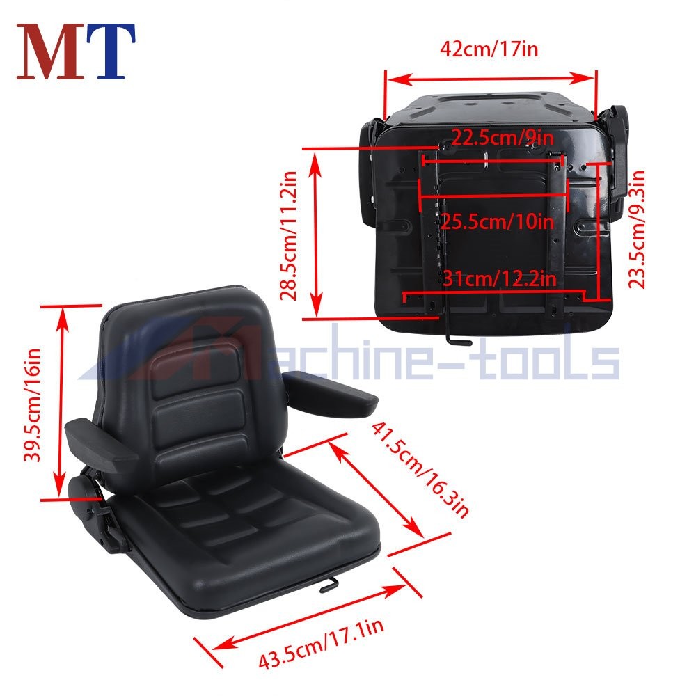 Universal Fold Down Forklift Seat With Adjustable Angle Back And Slide & Armrest