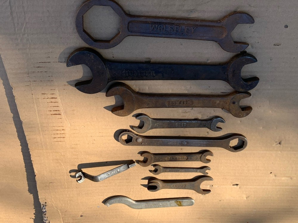 Vintage Car Spanners Wrenches Tool Kit Items