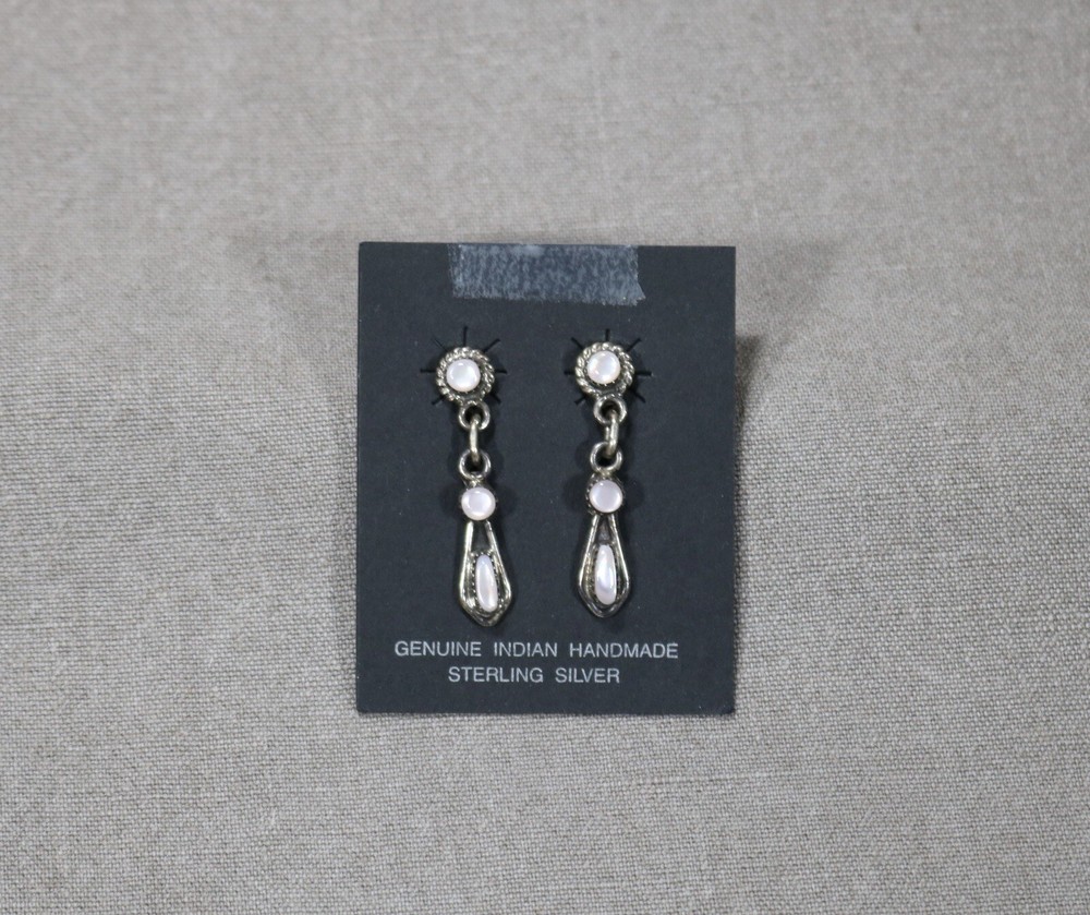 Handmade 925 sterling silver MOP native dangle earrings