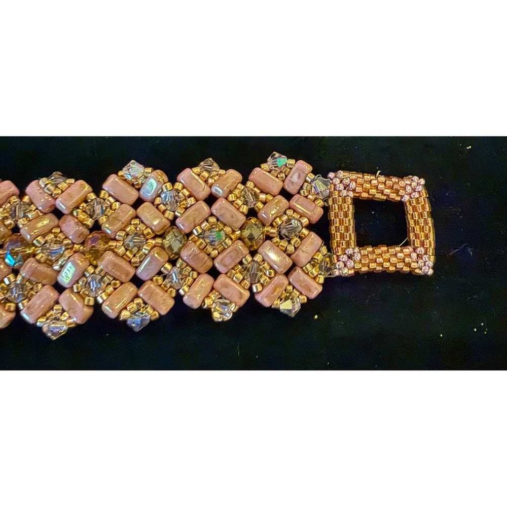 Handmade Womens 7" Beaded Toggle Bracelet Rose Gold Crystal Statement Romantic