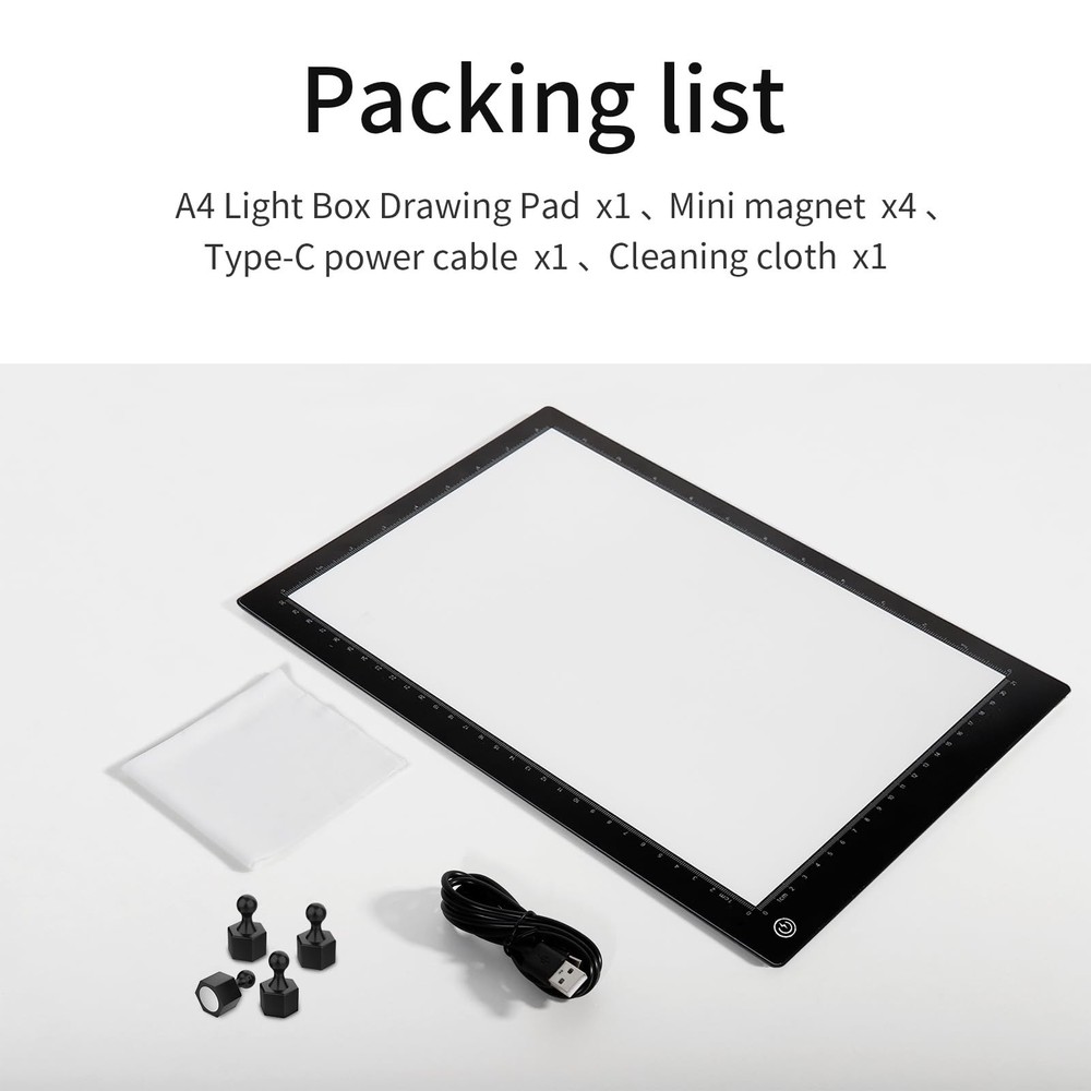 Light Box Drawing Pad A4, Tracing Board with Type-C Charge Cable and Brightne...