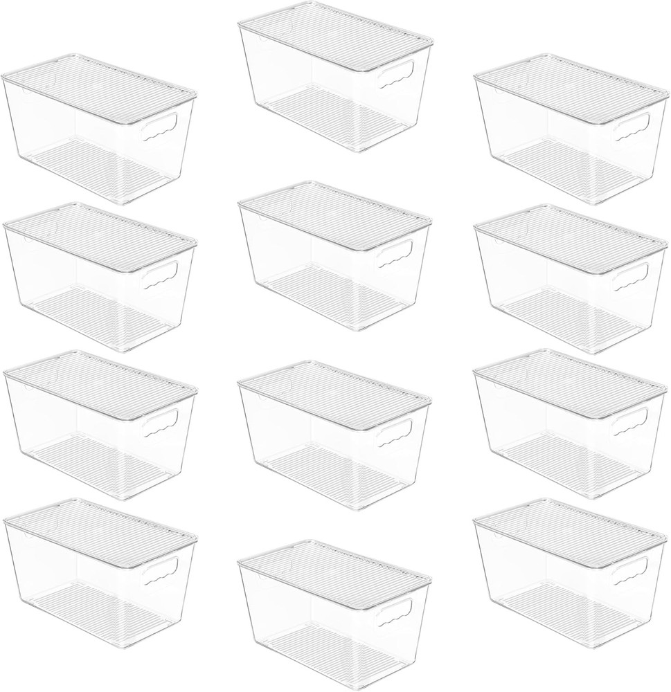6 Pack Clear Stackable Storage Bins W/ Lids Medium Plastic Containers W/ Handle