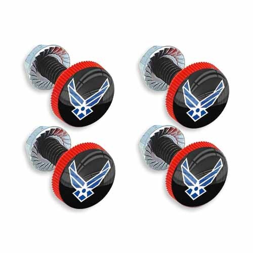 4PACK Red Knurled Custom License Plate Frame Tag Bolt Kit USAF Air Force 🇺🇸